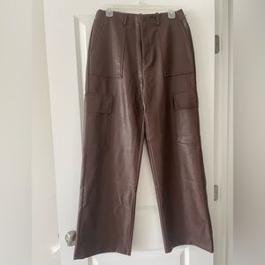 Wayf Brown Faux Leather Cargo Pants